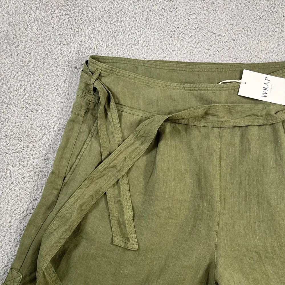 Wrap London Forest Green 100% Linen Belted Shorts Size US 16 NWT - Picture 5 of 16